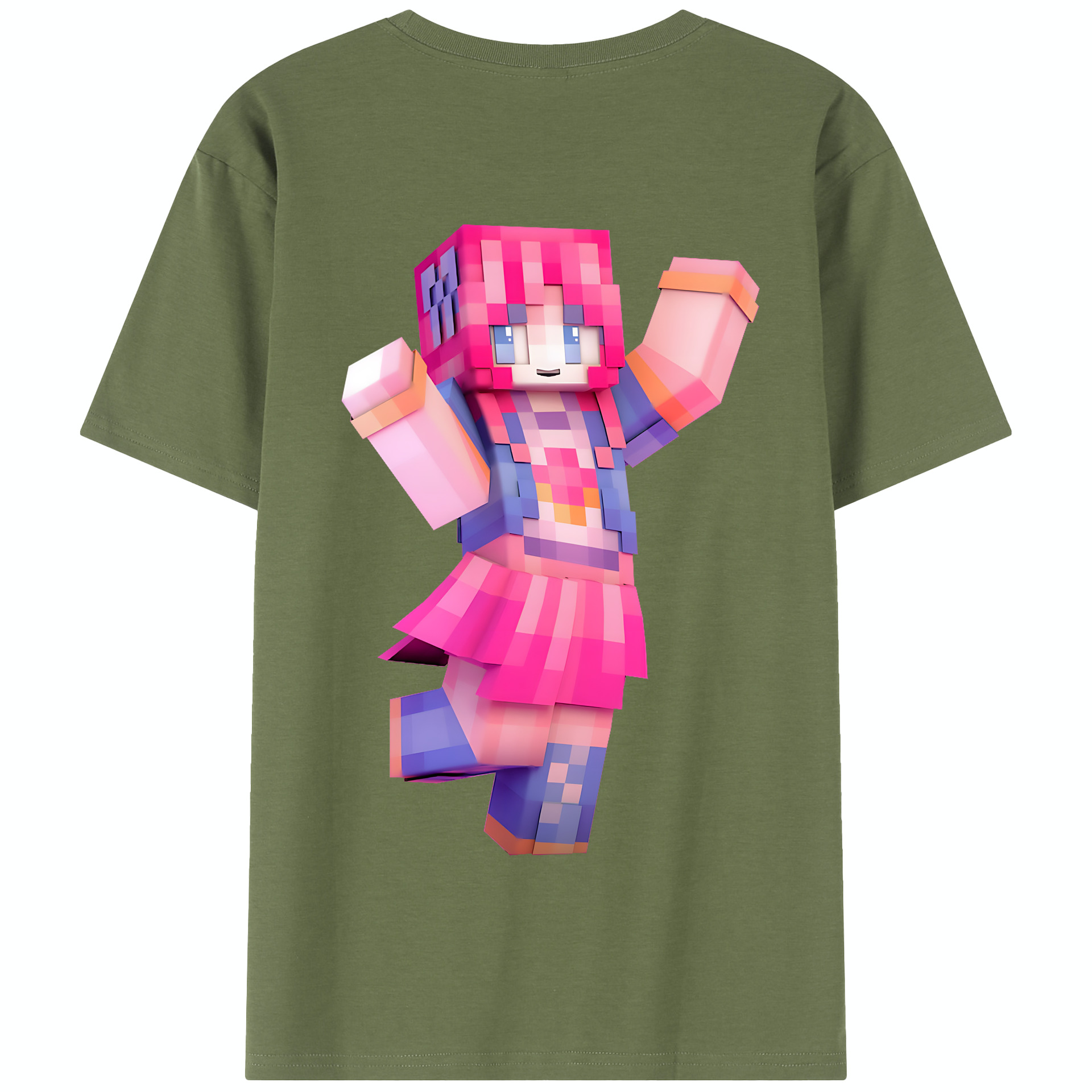 （画像用） マインクラフト ブロックの世界 Minecraft MC Block world 綿100％半袖Tシャツ（背面プリント）